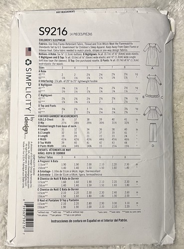 Simplicity 9216 Kinder Nachtwäsche (3-8) - Bild 2 von 2