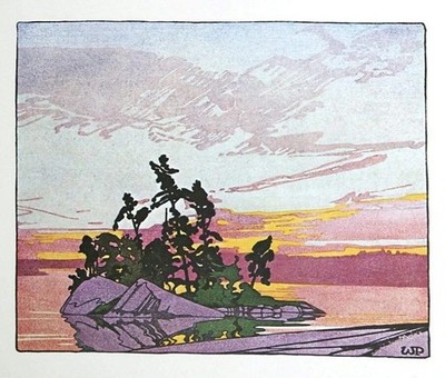Sunset Lake of the Woods Walter J. Phillips 1920 VINTAGE art print