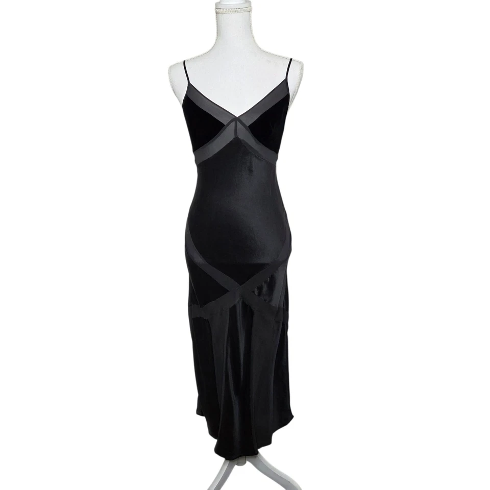 Vtg Victorias Secret 100% Silk Black Bias Slip Dress Satin Velvet SZ XS Y2K Sexy - Image 2 of 4