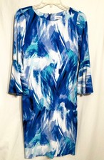 WOMENS NEW SIZE 2 BLUE WHITE CALVIN KLEIN ZIP BACK BELL SLEEVE STRETCH DRESS