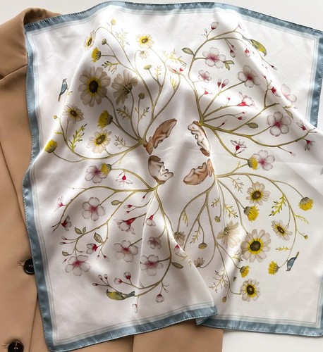 Pañuelo de seda 100 % morera para mujer pañuelo con flores 20"" cuadrado pequeño pañuelo C19 - Imagen 3 de 4