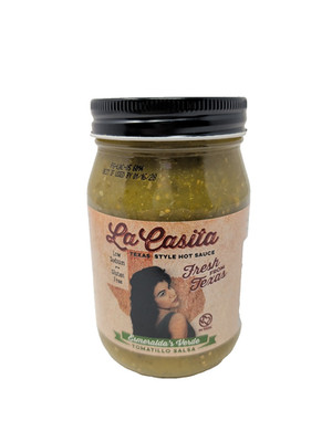 La Casita Esmeralda's Verde Tomatillo Salsa Hot Sauce 16 Ounce Glass Jar