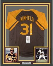 FRAMED Autographed/Signed DAVE WINFIELD 33x42 San Diego Brown Jersey JSA COA