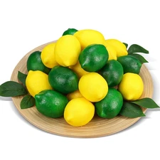 48 PCS Fake Lemons with Leaves Artificial Fruits for Bowls Centerpieces