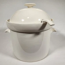 Vintage Modern White Ceramic Covered Soup Tureen w/ Ladle One Gallon California
