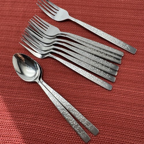 10 pc Lot Stanley Roberts DORMEL Stainless SALAD FORKS & SPOONS Set Japan EUC - Picture 9 of 9