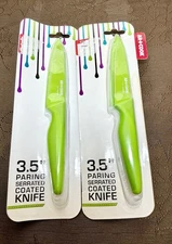 2 Art And Cook Envy Green 3.5 in Paring Coated Serrated Knife NEW In Packages