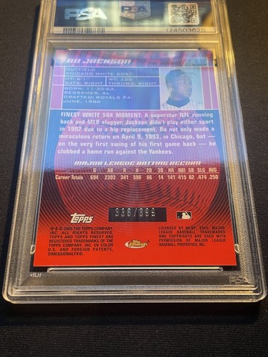 2005 Topps Finest Refractor - Bo Jackson #158 Chicago White Sox  /399 PSA 9 Mint - Picture 4 of 4