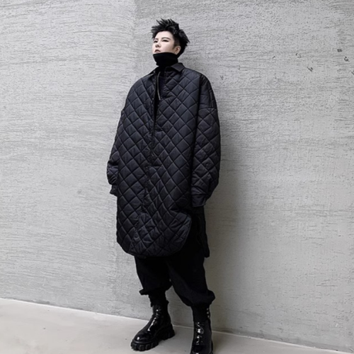 Men's Autumn Winter Dark Loose Cotton Jacket Mid-Length Coat Trendy - Picture 6 of 8
