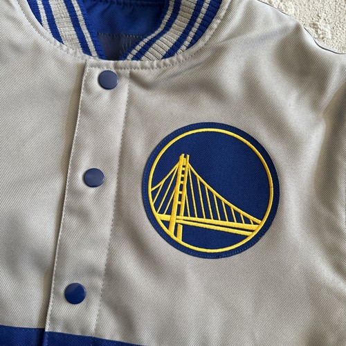 NWT Golden State Warriors JH Design Quilted Bomber Jacket Youth Size M Gray Blue - Picture 2 of 9