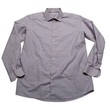 Eton Shirt Mens 17 43/17 Pink Blue Check Plaid Contemporary Fit Long Sleeve