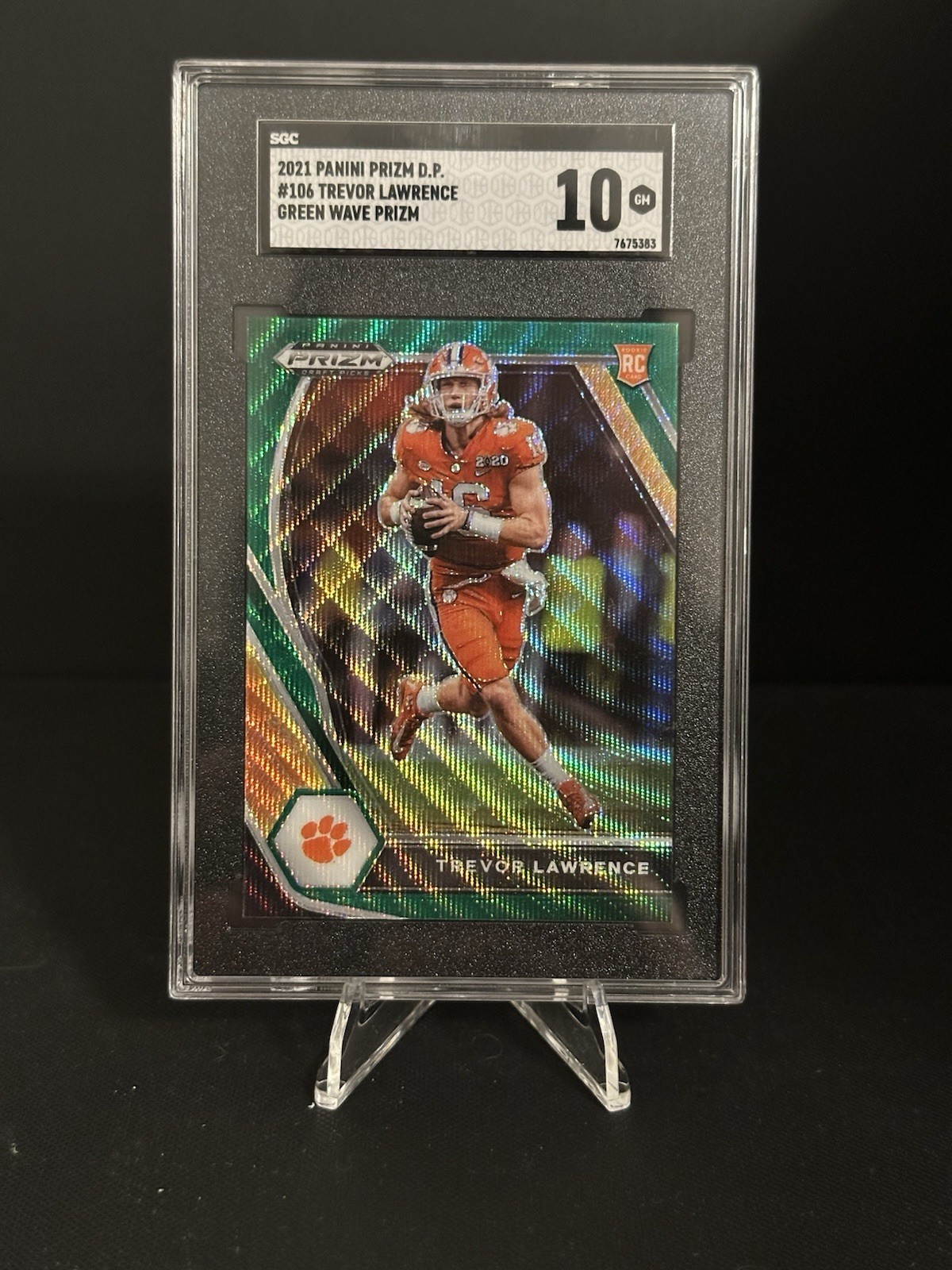 2021 Panini Prizm Draft Picks #106 Trevor Lawrence (RC) Green Wave Prizm SGC 10