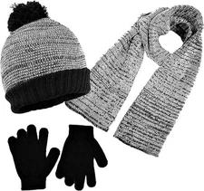 Boys 3 Item Polarwear Winter Kid-Set Hat scarf & Glove (Style: Black/White 1262)