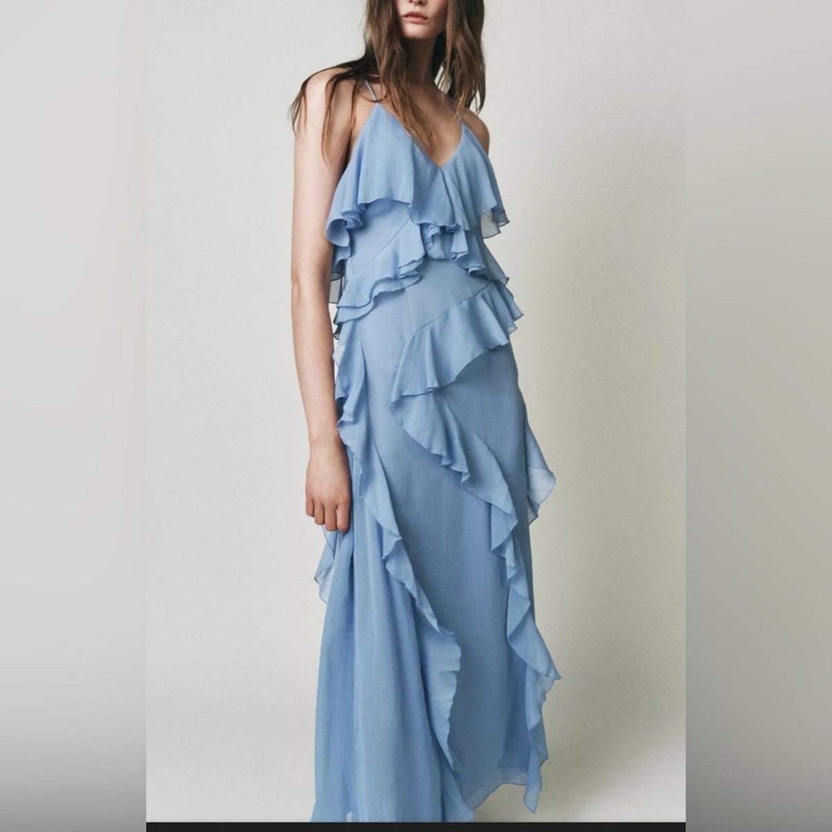 Zara - Ruffled Dress Zw Collection - Mid-Blue - Women
