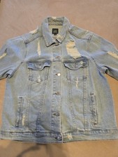 Wild Fable Distressed Light Blue Denim Jacket Collared Pockets Button Women's L