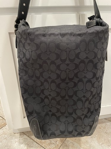 Bolso de hombro de lona de cuero Y2K Coach 6083 Signature 2002 - negro