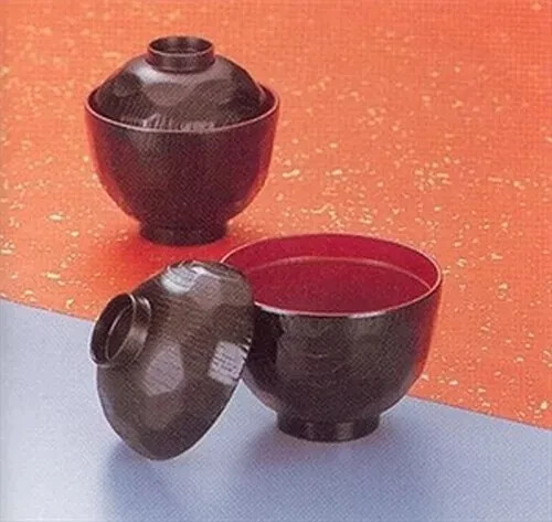 2 Pack Plastic Lacquered Miso Soup Rice Bowl with Lid Made in Japan 1904x2 - Picture 5 of 5