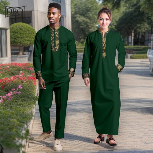 African Couple Clothing Patchwork Women Robe Men's Shirt+ Pants 2 Pieces Set - Picture 10 of 18