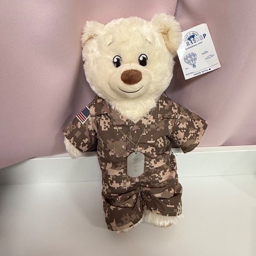NUEVO NUEVO CON ETIQUETAS Build a Bear Peluche 16" Lil Pudding Cub Oso de Peluche Militar Camuflaje Etiquetas para Perros - Imagen 2 de 15