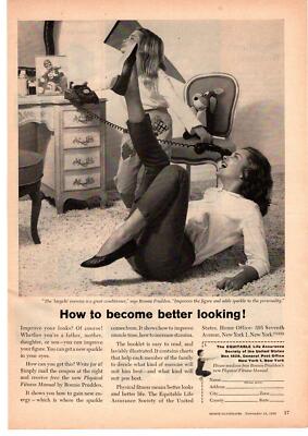 1959 ''How To Become Better Looking!'' Women's Bicycle Exercise Equitable Print Ad