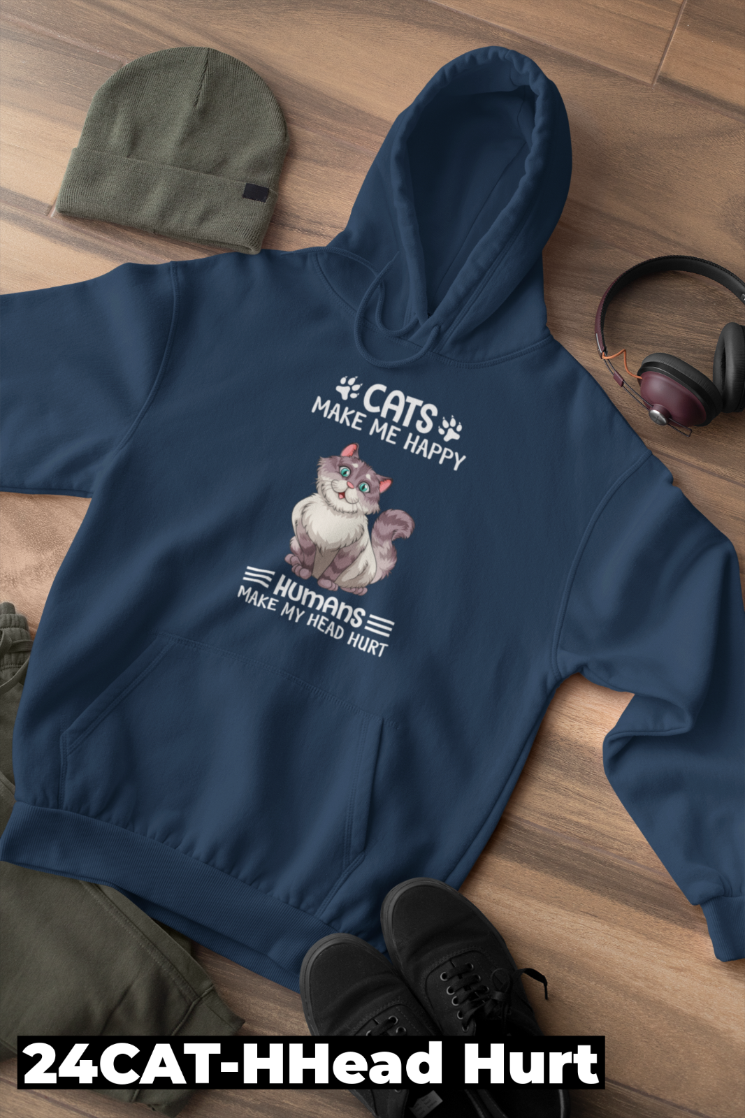 Cat Design Hoodie My head hurts cat animal design mens ladies | eBay