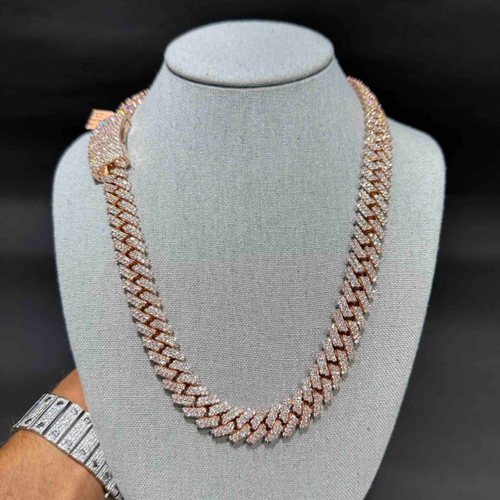 925 silver iced out 14mm Cuban chain EF VVS Moissanite ROSE GOLD PLATING - Picture 2 of 6