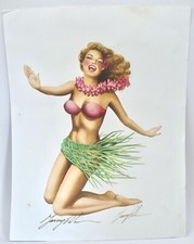 Vintage Print by Garry Palm Hawiian Hula Dancer Water Color 8 1/2" X 11" 