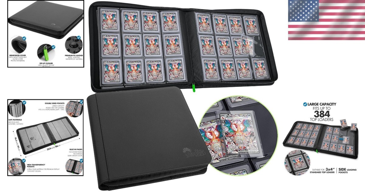 Stylish Faux Leather Trading Card Binder with Zipper