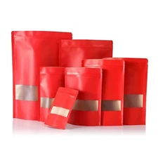 Bulk Red Kraft Stand Up Zip Top Window Barrier Bags for Repacking Favor Treats