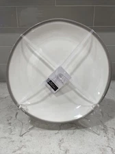 Set 4 WHITE TAUPE GRAY RIM 10.5” DINNER Plates MELAMINE Farmhouse / Panama Jack