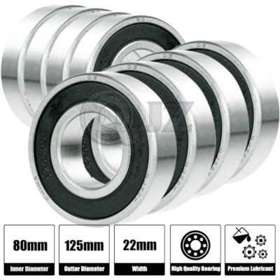 8x 6016-2RS Ball Bearing 80mm x 125mm x 22mm Rubber Seal Premium RS 2RS NEW