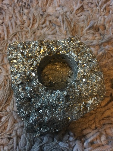 Natureisen Pyrit Teelicht Kerzenhalter spezieller Geschenkschutz Reiki Chakra - Bild 8 von 8
