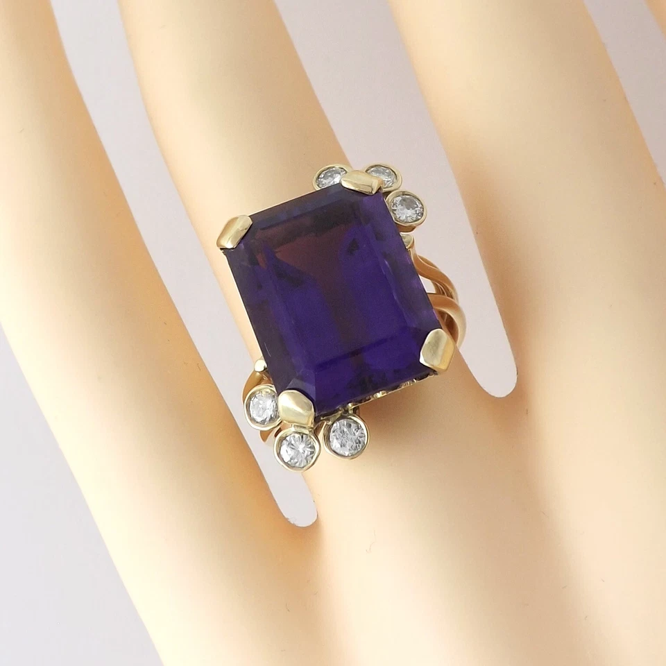 14k Gold Emerald Cut Setting Semi Mount Bypass Ring Natural Amethyst Diamond - Image 3 of 4