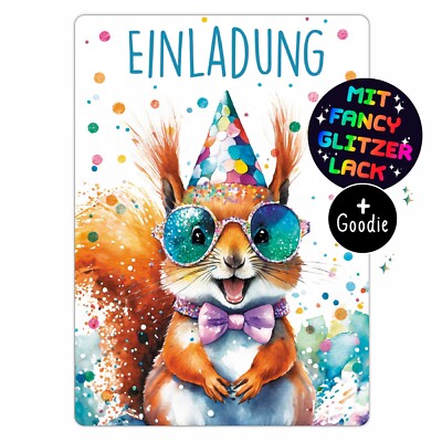 @CALLUNA   12 Einladungen zum Kindergeburtstag mit Glitzerlack   Eichhörnchen