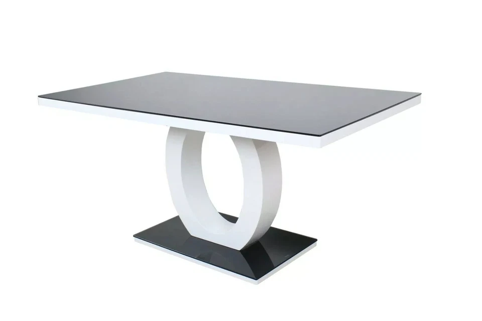 White Gloss Black Glass Dining Table & 6 Faux Leather Dining White Chairs - Image 2 of 4