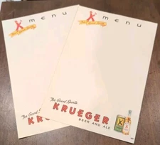 2 -NOS Rare Vtg Krueger Beer Paper Restaurant Advertising Bar Menu Newark NJ NEW