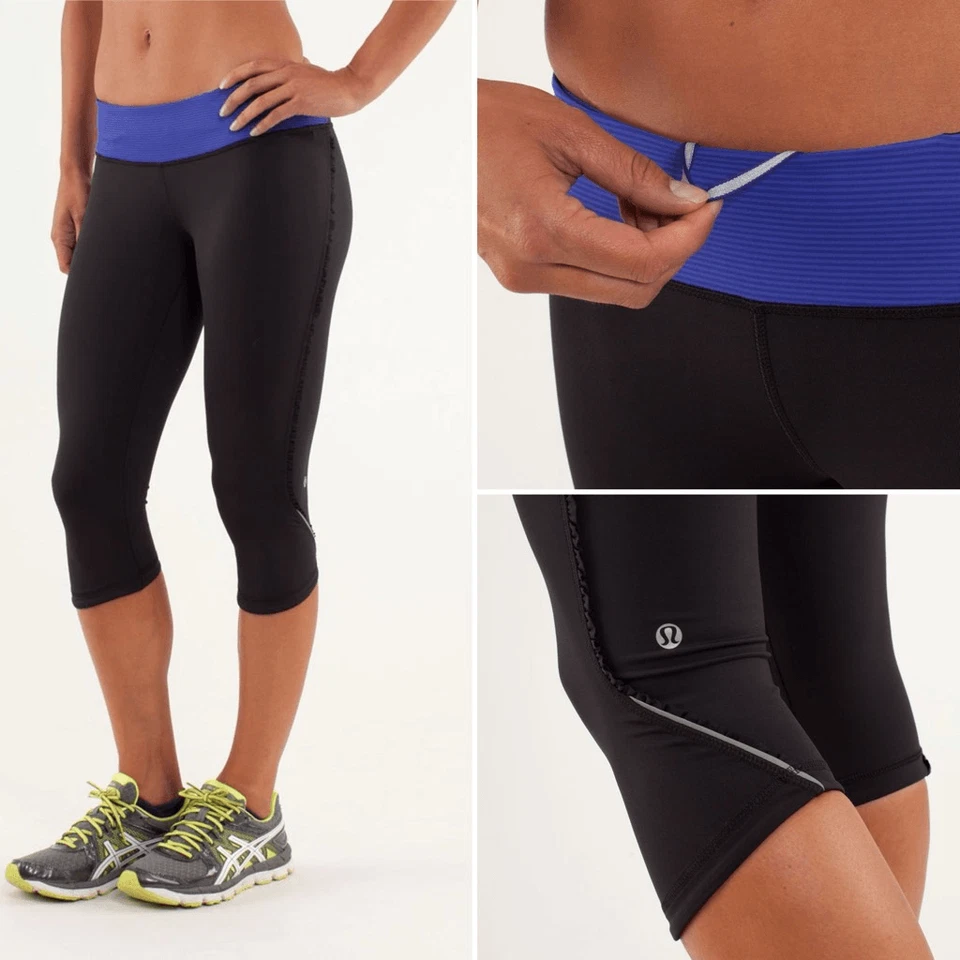 Lululemon Run Fast Free Crop in Black / Tonka Stripe Burnout Pigment Blue - Image 4 of 4