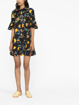 La DoubleJ Black Choux Borboni Printed Cotton-Poplin Mini Shrit Dress sz L