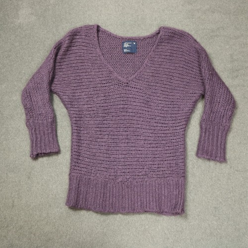 American Eagle Outfitters 10% Mohair 15% Wool Knit V Neck Sweater Purple M - Picture 2 of 19