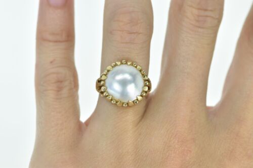 14K 13.25mm Pearl Vintage Raised Statement Cocktail Ring Yellow Gold *31 - Picture 5 of 6