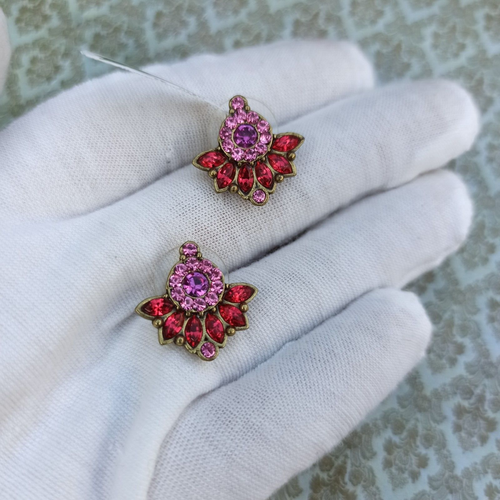 Michal Negrin Earrings Red Pink Art Deco & Swarovski Crystals Victorian Gift New - Picture 15 of 15