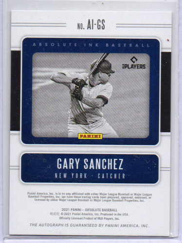 2021 Panini Absolute, GARY SANCHEZ Auto Autograph,Baltimore Orioles, SP - Picture 2 of 2