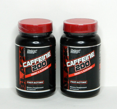 2 Bottles   Nutrex Caffeine 200 Energy & Alertness Black Series 60 capsules each