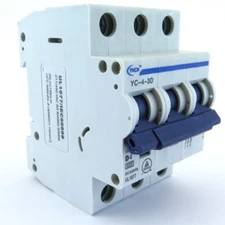 YuCo YC-4-3D 4A 3P D CURVE 480V DIN RAIL MOUNT UL1077 CIRCUIT BREAKER