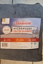 Sunbeam King 90x100 Blanket Grey Microplush 12 Heat Settings & Auto Shut-Off