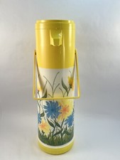 Termo de fantasía floral amarillo dispensador de bebidas Aladdin Pump-A-Drink vintage años 70