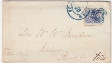 1869 Penn Yan NY Cover with Contents ~ Scott 114 w Bullseye cancel, Blue CDS