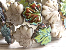8 - 13x11mm CZECH BONE WHITE VITRAIL METALLIC SAND WASH MAPLE LEAF GLASS BEADS