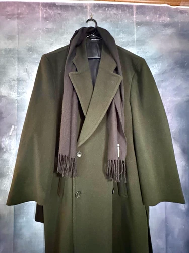 Vintage ZYLOS Cashmere Overcoat Green Men's 44L Yugoslavia W/ Bonus Italy Scarf - product listing photo