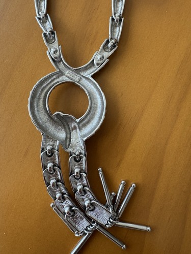 VTG RUNWAY COUTURE RARE MONET SERPENT SILVER TASSEL PENDANT NECKLACE - Picture 6 of 14